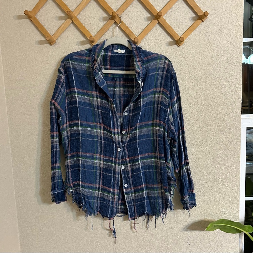 La Miel 100% cotton plaid Distressed distroyed flannel holes and fray